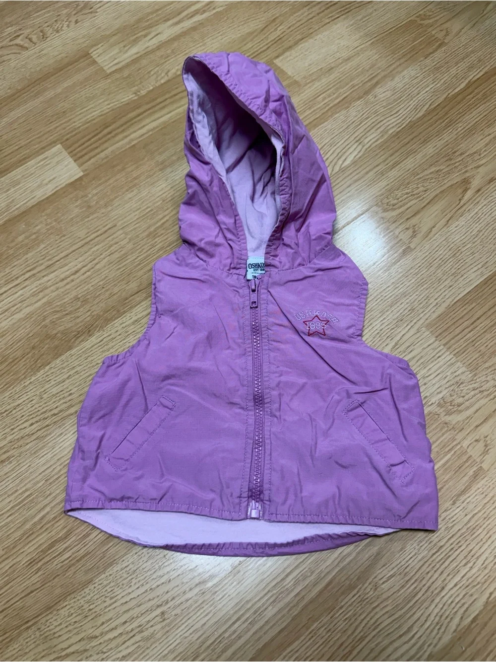 OshKosh B’gosh Pink Hooded Zip Vest Girls 18 Months Lightweight Layer